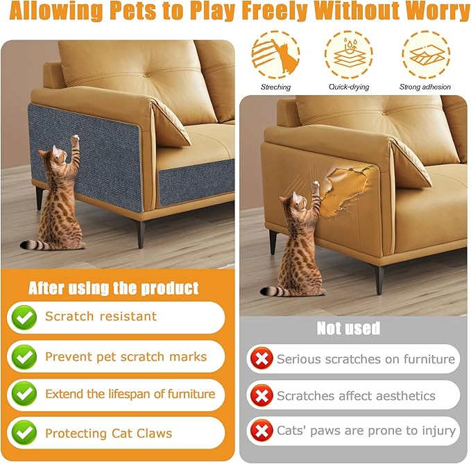 cat Scratching mat Self-Adhesive, Trimmable Furniture Protector for Couch, Sofa, Wall & Cat Trees - Durable Scratch Pad with Nano Tape, DIY Climbing Carpet for Indoor Cats(Dark Grey, 23.6"x15.8")