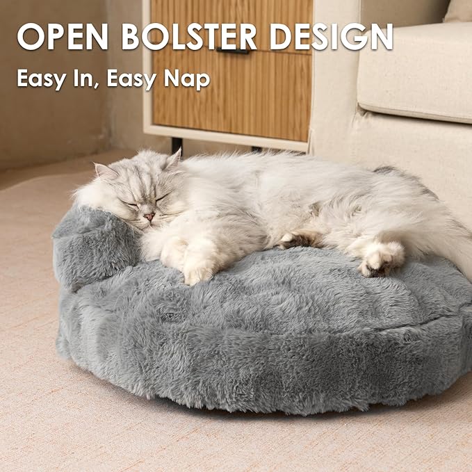 EHEYCIGA Large Dog Bed Sofa – Fluffy Faux Rabbit Fur Pet Couch for Medium and Large Dogs, Washable Removable Cover, Waterproof and Non-Slip, 36 Inch, Grey
