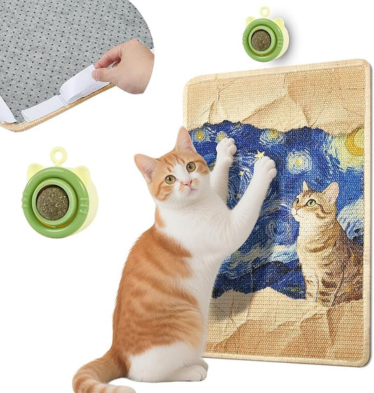 Wall Cat Scratche Stylish Sisal Scratch Mat with Natural Catnip, Artistic Furniture Protector for Couch/Wall, Durable Anti-Scratch Pad for Cats (23.6x15.7 Inch