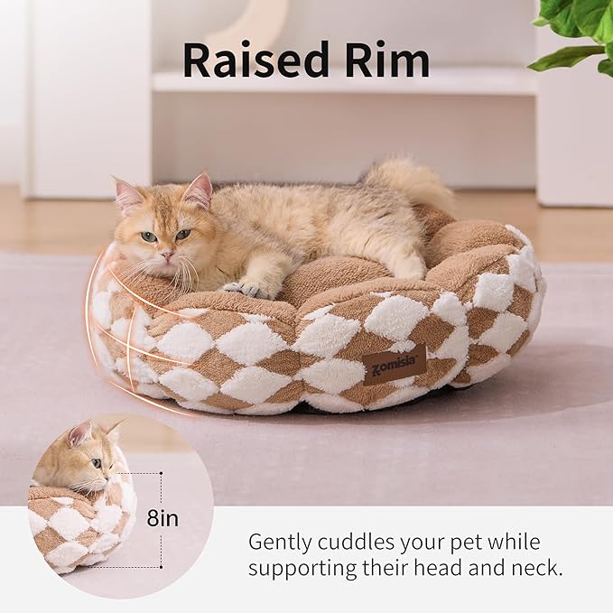 Large Cat Beds for Indoor Cat, Donut Dog Beds for Small Dog, Round Plush Puppy Bed for Kitten, Brown