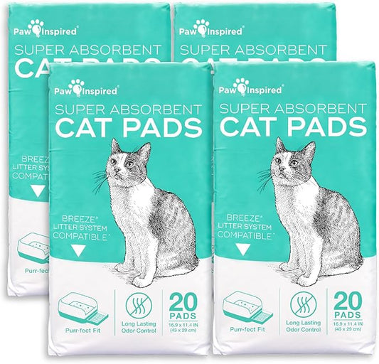 Paw Inspired Cat Pads, Generic Refills for Tidy Cats Breeze Litter Box System, Disposable Kitty Litter Liners, Super Absorbent Pee Pads, 16.9 x 11.4 Inch (Original/Unscented, 80 Count)