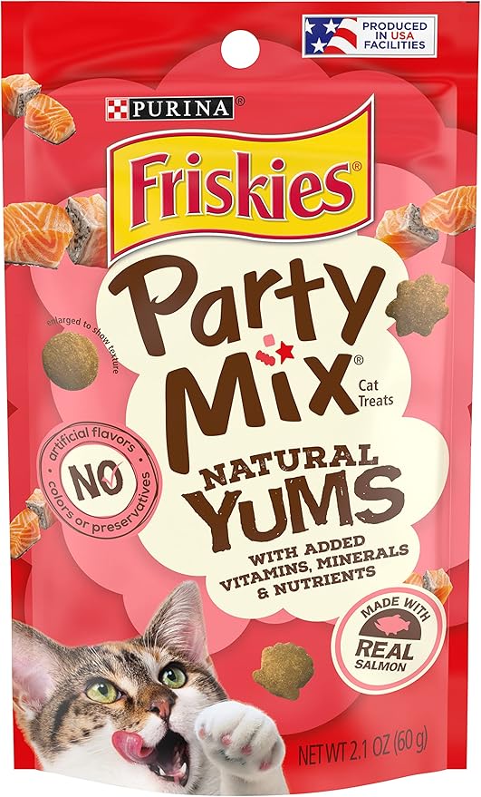 Purina Friskies Party Mix Cat Treats (Natural YUMS Salmon, 2.1 Ounce (Pack of 6))