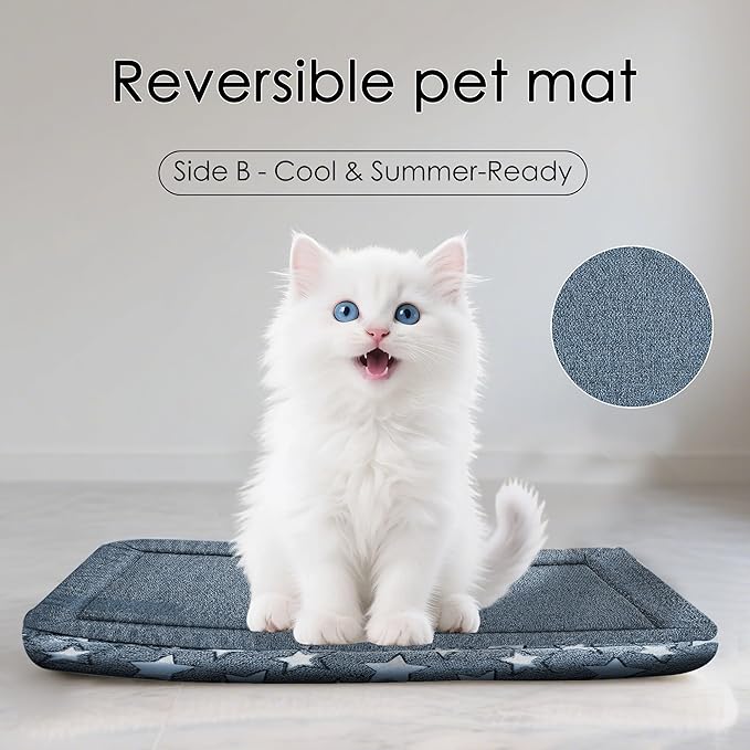 Dog Bed Mat for Crate, Soft Kennel Pad, Durable Comfort Mat for Dogs and Cats, Home and Crate Use (NavyBlue&Star, 18"*14"*1.5")