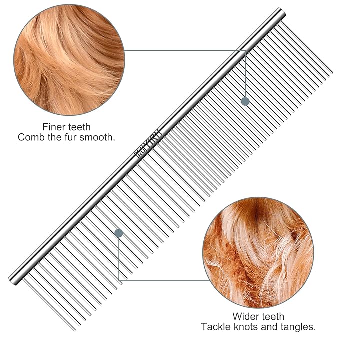 YIRU Dog Cat Grooming Combs,Large Steel Comb for Knots,Mats & Loose Hair Removal,Professional Grooming Comb for Dogs Cats