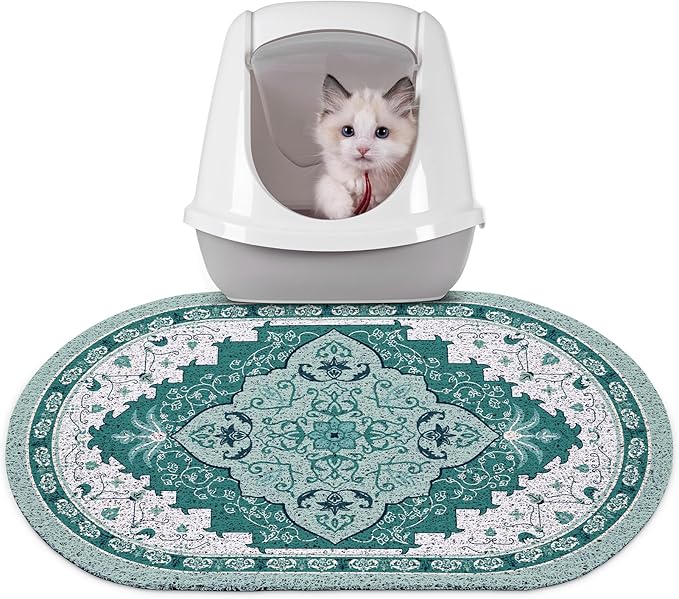 Bienbee Cat Litter Mat, 24" x 15" Litter Box Mat Rug with Non-Slip Bottom, Easy to Clean Cat Supplies Accessories Essentials for Indoor Kitty Kitten Floor, Green M