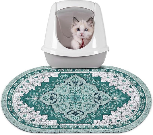 Bienbee Cat Litter Mat, 24" x 15" Litter Box Mat Rug with Non-Slip Bottom, Easy to Clean Cat Supplies Accessories Essentials for Indoor Kitty Kitten Floor, Green M