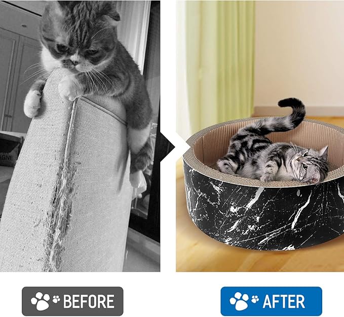 Cat Scratcher Post & Board, Round Cat Scratching Lounge Bed, Durable Pad Prevents Furniture Damage, 17.32'' x 17.32''x 6.11''