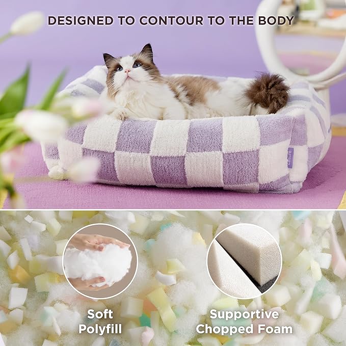 Lesure Cute Dog Bed for Small Dogs & Cats- Washable Puppy Beds,Cozy Rectangle Orthopedic Pet Sofa with Jacquard Shaggy Plush & Anti Slip Bottom,20x19x6inches