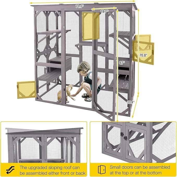 Aivituvin Catio Outdoor Cat Enclosure Large Walk in Cat Kennel Kitten Cage with Platforms and Small Houses