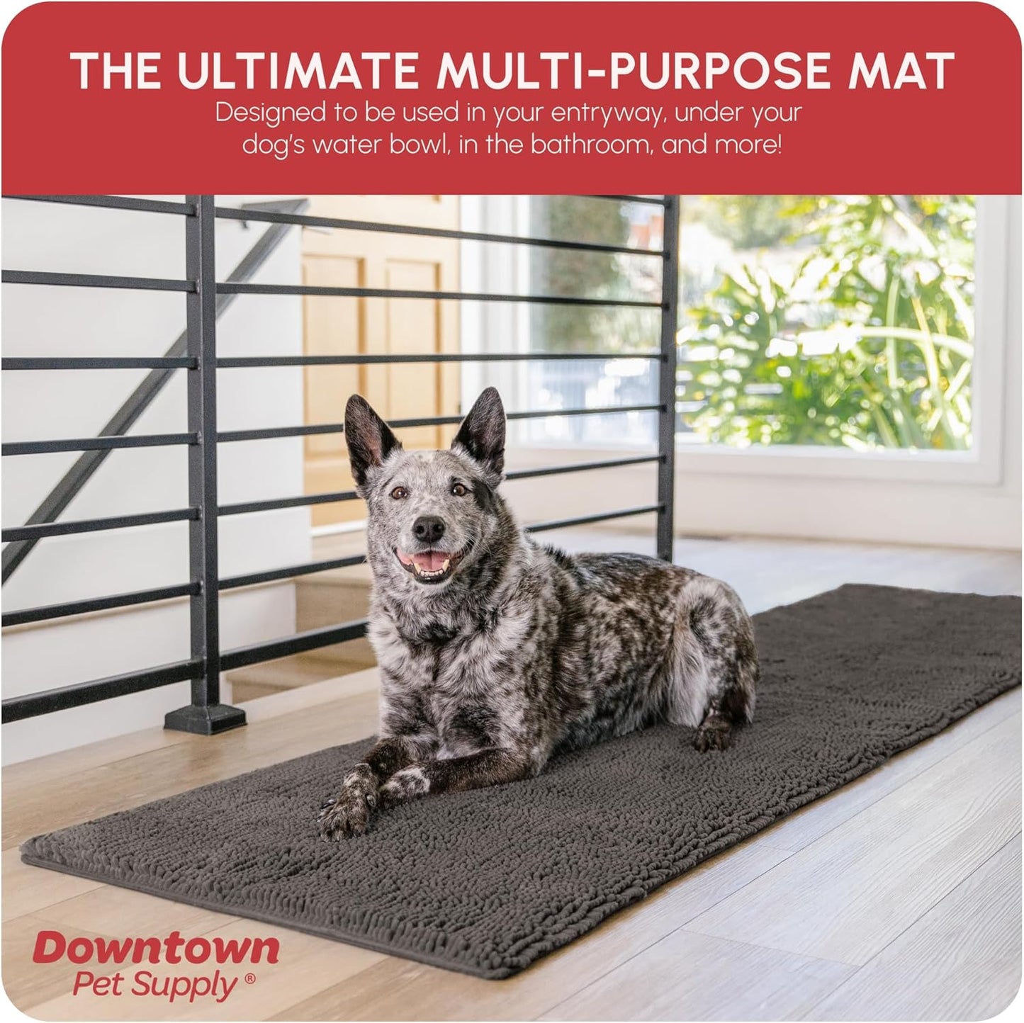 My Doggy Place Microfiber Dog Mat for Muddy Paws, 8' x 2' Ash - Non-Slip, Absorbent and Quick-Drying Dog Paw Cleaning Mat, Washer and Dryer Safe - Hallway Runner