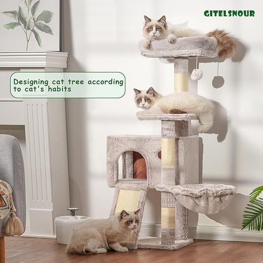 Cat Tree, 41.3" Cat Tower for Indoor Kittens with Scratching Board and Posts, Multi-Level Cozy Cat Condo with 2 Perches, Hammock, Balls, Mushroom GCT005SMU
