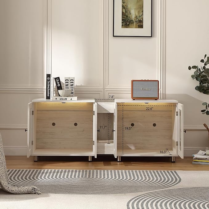 Double Cat Litter Box Enclosure for 2 Cats,Modern Double Litter Box Furniture with 7 Colors LED and Built-in Power Outlet,Large Cozy Cat Home,4 Glass Doors for Better Viewing, (White)