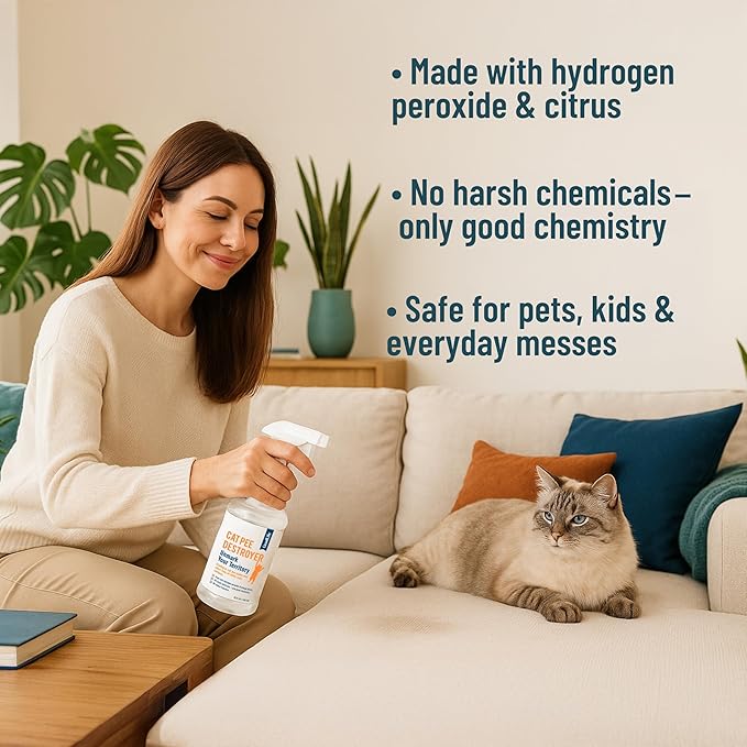 Cat Pee Destroyer - Cat Urination Stain & Urine Odor Eliminator for Home - Cat Deodorizer for Litter Box, Carpet, Mattress, Couches, Furniture, & Floors (1 Gallon)