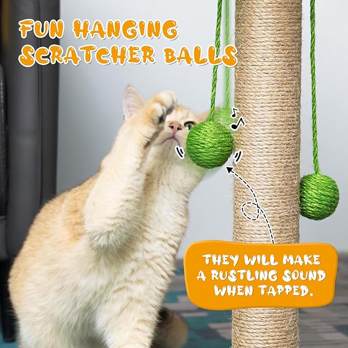 ZooZoo Cat Scratching Post, Cat Coconut Palm Tree for Indoor Kittens with Natural Sisal Scratch Pole Hanging Sisal Ropes and Balls, Cute 27" Tall Cat Scratcher for Cat and Kittens