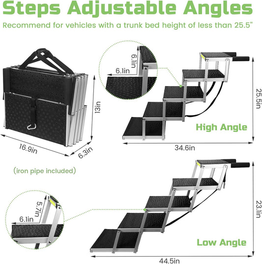 Sturdy 5-Step Aluminum Frame Dog Stair with 1680D PVC Fabric - Non-Slip, Lightweight & Portable - Ideal for Car, SUV, Truck Access - Black (98x67x43cm)