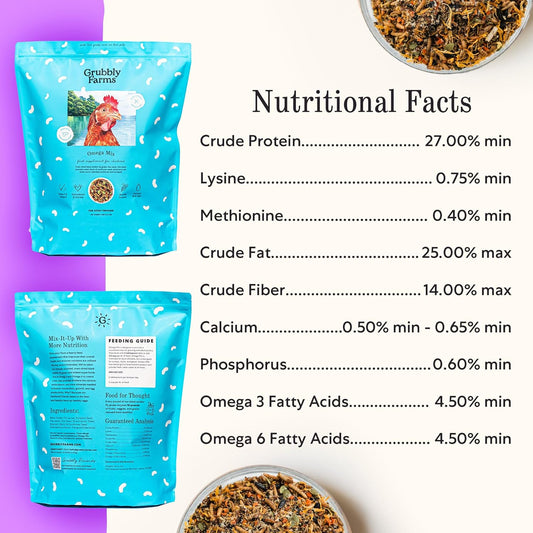 Grubbly Farms Omega Mix Chicken Treats for Laying Hens - Superfood and Omega-Rich Chicken Feed Supplement to Support Egg Production, Strong Eggshells and Nutritious Yolks - 5LB