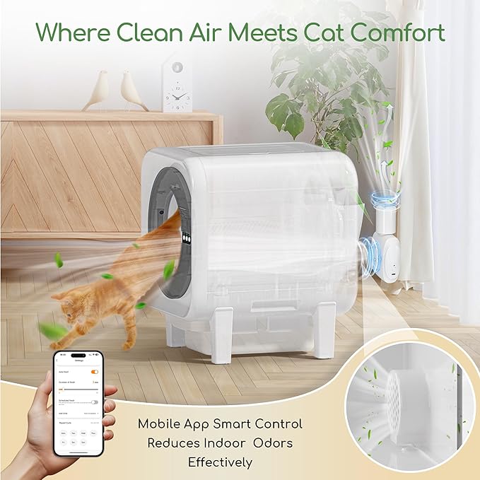 Automatic Cat Litter Box Self Cleaning for Cats | Self Cleaning Litter Box 75L Large Capacity with App Control, Safety Protection, Odor-Free Waste Disposal, Compatible with Multi Cats