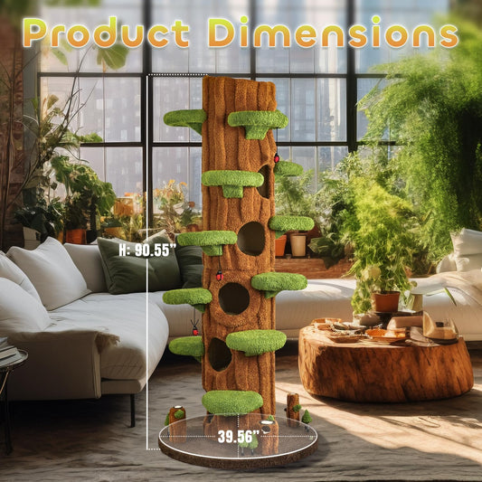 90.5'' Luxury Cat Tree with Scratching Pad, Wooden Cat Tower for Indoor Cats, Large Climber Tower, Tall Kitty Furniture, Multi-Level Condo for Multi-Cat Families