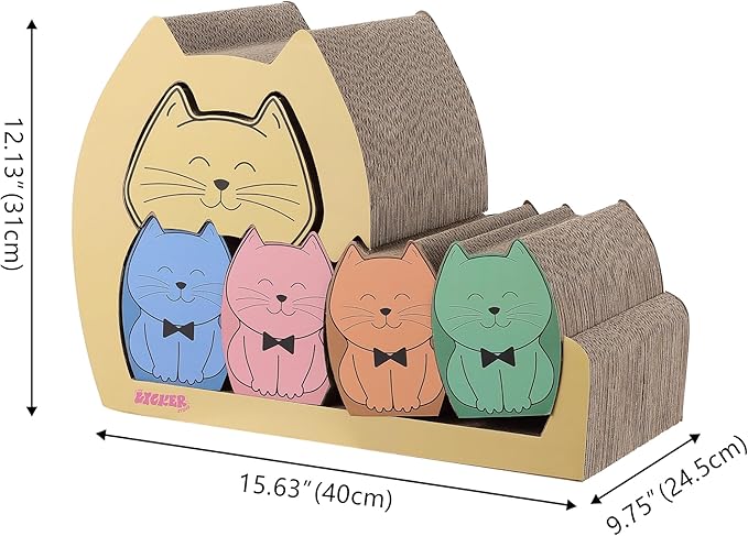 CSR1005A Kazoku 15.63" Modern Cardboard 5-in-1 Family Cat Cave Scratcher with Catnip and Pull-Out Design, Multi-Colored