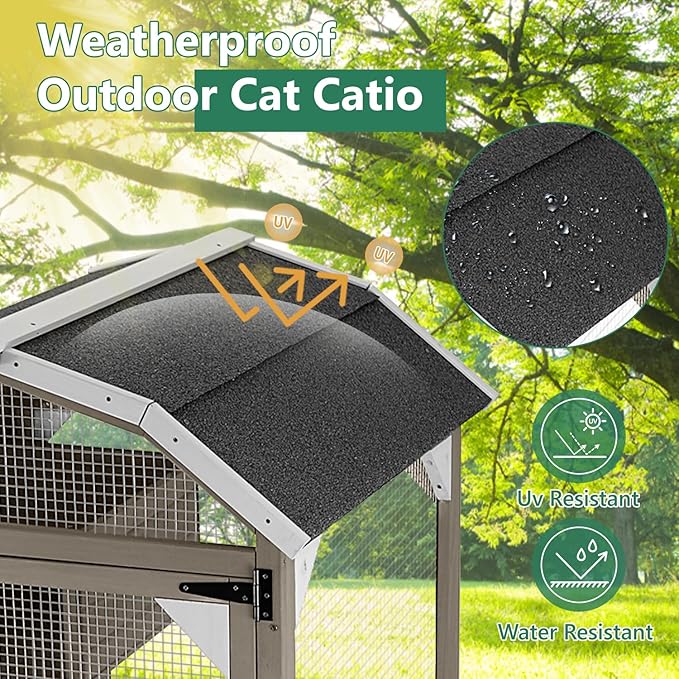 71" Catio Outdoor Cat Enclosures Cat House Waterproof, Indoor Kitty Patio Cage Condo Attachable Window with 3 Platforms Resting Box