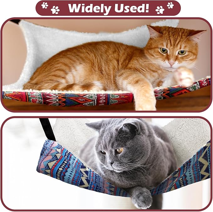 2 Pieces Reversible Cat Hanging Hammock Soft Breathable Pet Cage Hammock with Adjustable Straps and Metal Hooks Double Sided Hanging Bed for Small Dogs Rabbits(Ethnic Pattern,L)