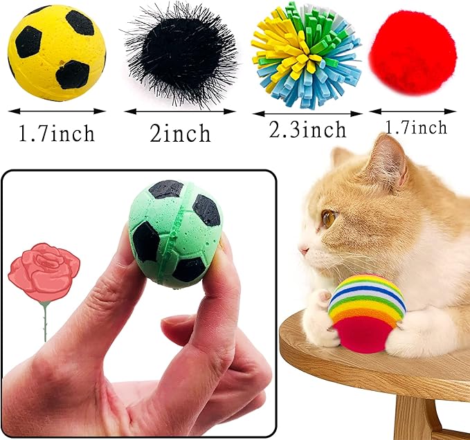 PET SHOW 20Pcs Cats Toys Interactive Kitten Ball Toys Assortments Variety Pack for Indoor Cats Mice Feather Sparkle Crinkle Ball Bells Spring