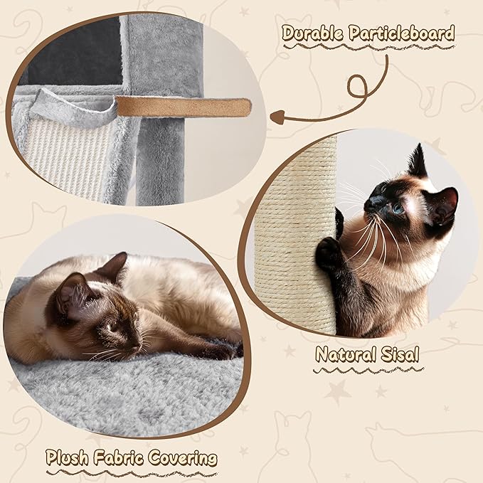 Yaheetech 63.5in Multi-Level Cat Tree Tower Condo with Scratching Posts, Platform & Hammock, Cat Activity Center Play Furniture for Kittens, Cats, and Pets