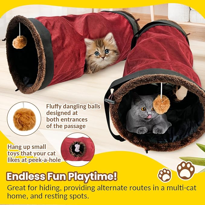 Cat Tunnel, Hangable Cat Tube, Indoor Cat Toy, Collapsible Cat Play Tunnel with Balls, Interactive Cat House for Kitty, Kitten, Rabbit, Puppy