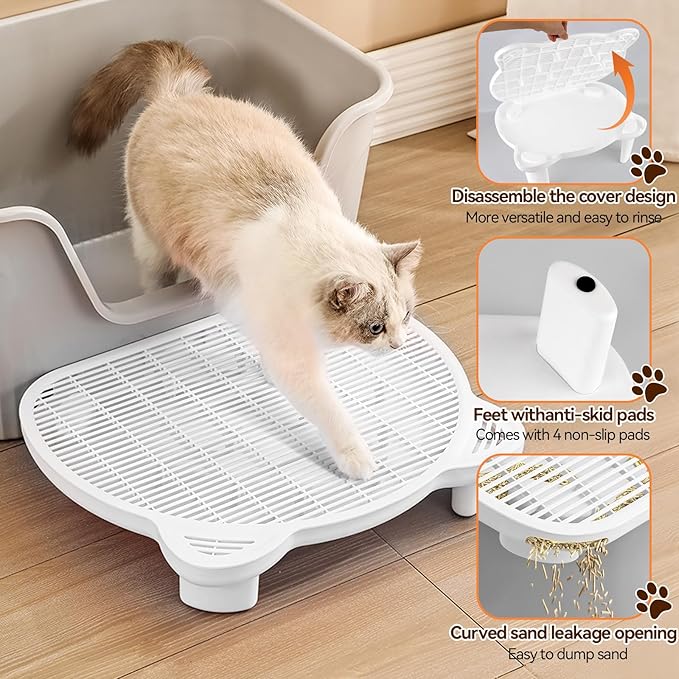 Adjustable Cat Ramp Litter Box Step Double Layer with Filter Function, Elevated Litter Box Ramp for Senior Cats Easy Cleaning Cat Litter Tray for Floor Indoor (White)