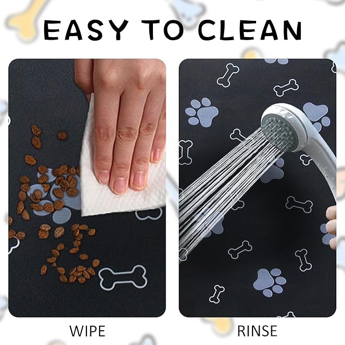 Pet Cat Dog Food Mat Non Slip Mat for Dog Water Bowl Mat Quick Dry Absorbent Cat Feeding Mat, 32 * 17 in, Black