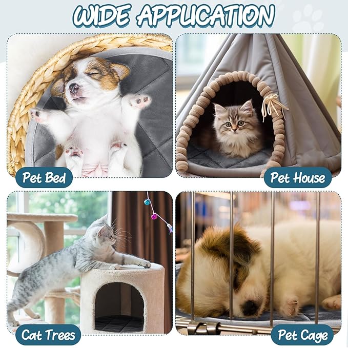 2 Pcs Cat Heating Pad Round 16 Inch Self Heating Cat Mat Washable Heated Bed Anti Slip Warming Pad Pet Bed Mat for Kennel Dog Crate Indoor Outdoor(Gray,19 Inch)