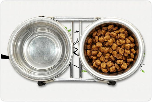 Lunarable Cat Lover Pet Mat for Food and Water, Animals in Love on Tree Branch Flying Birds Nature Romance Illustration, Non-Slip Rubber Mat for Dogs and Cats, 18" X 12", Lime Green