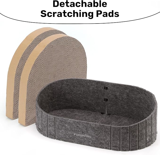 FUKUMARU Cat Scratcher, 24 Inch Sofa Shape Cat Scratcher Couch Bed, Reversible Detachable Cats Scratching Board, Round Cats Scratch Pads Refill Indoor, Dark Grey