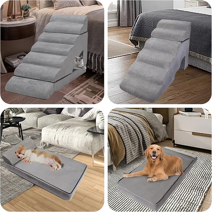 Dog Stairs & Steps for High Beds 30-36 inches High Tall, LitaiL Pet Stairs/Steps for High Beds 34 inch High for Small Large Dogs, Non-Slip 7 Steps Dog Ramps for Old Dogs/Cats