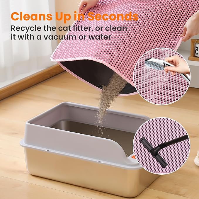 Cat Litter Mat, 24x18 Inches Large Double Layer Honeycomb Cat Litter Trapping Mat, Non Slip Waterproof Urine Proof Cat Litter Box Mat for Floor, Kitty Litter Rug, Cat Supplies, Pink