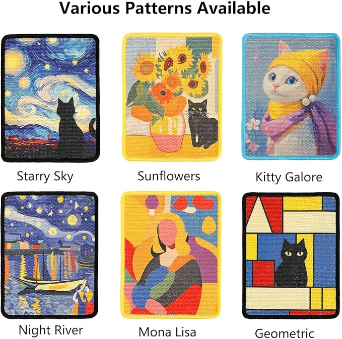 Sisal Cat Scratching Mat – Anti Scratch Furniture Protector for Walls, Couches, Cabinets, Doors & Carpet, 15x11.8 Inch, Shedding-Resistant Cat Scratcher with Hook and Loop Fastener (Night River)