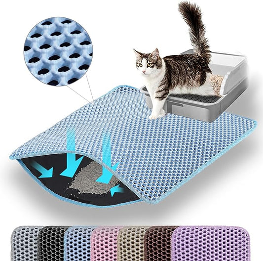 Jumbo Cat Litter Mat, 46x26 Inches Double Layer Honeycomb Litter Trapping Mat, Non Slip Waterproof Urine Proof Extra Large Cat Litter Box Mat, Kitten Supplies and Essentials, XXL, Blue