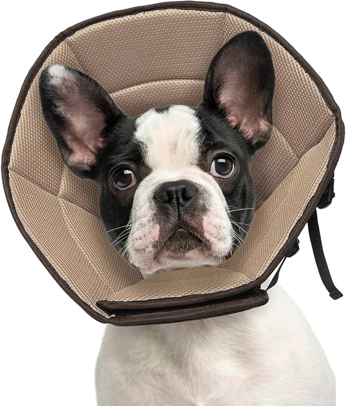 Dog Cone Collar S, Soft Cones for Large Medium Small Dogs,Adjustable Dog Cone Alternative to Stop Licking, Comfy Elizabethan Collar for After Surgery Wound Healing & Hot Spots Brown