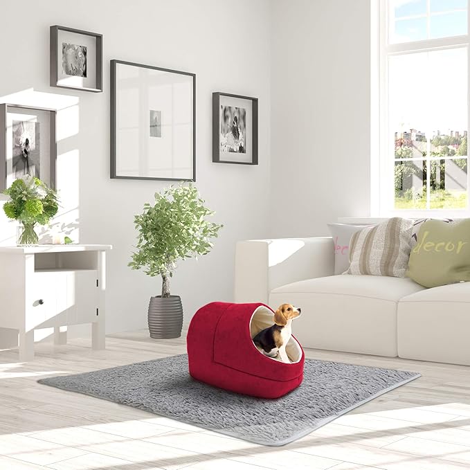 4 in 1 Self Warming Burrow Cat Bed, Pet Hideway Sleeping Cuddle Cave (Burgundy-2)