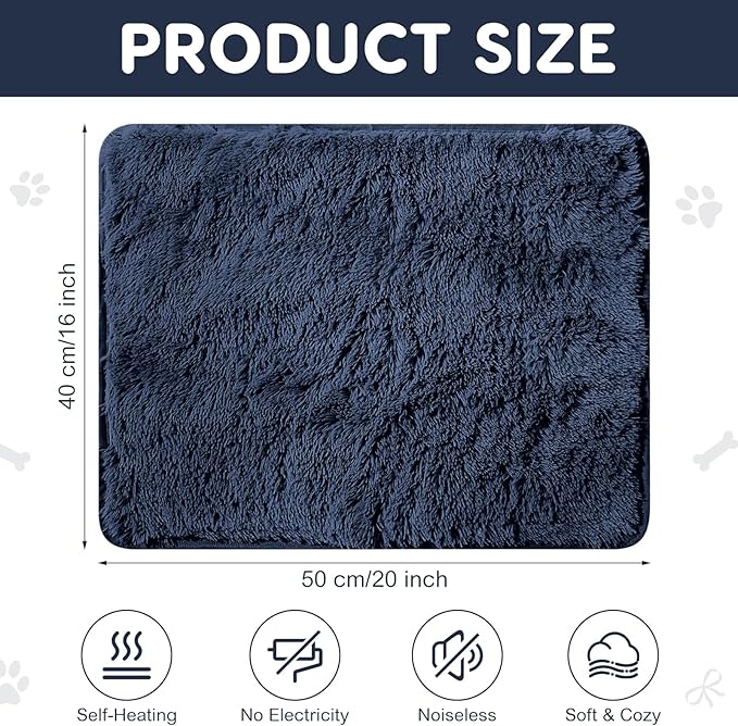 4 Pack Self Warming Cat Bed Pad Self Heating Dog Mat with Fluffy Faux Fur Plush Cat Calming Bed Thermal Mat Washable Pet Pad Anti Slip Bottom for Outdoor Indoor Pets(Navy,16" X 20")