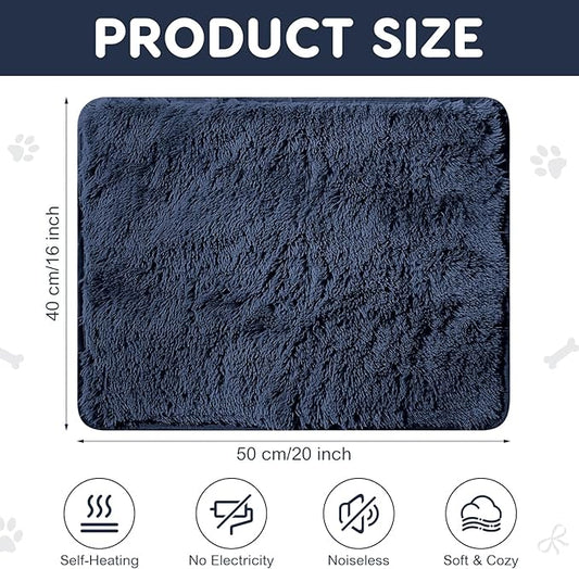 4 Pack Self Warming Cat Bed Pad Self Heating Dog Mat with Fluffy Faux Fur Plush Cat Calming Bed Thermal Mat Washable Pet Pad Anti Slip Bottom for Outdoor Indoor Pets(Navy,16" X 20")