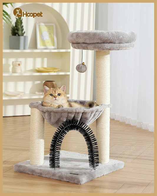 HOOPET Cat Tree Tower for Indoor Cats, 27.8 Inches Multi-Level Cat Tree with Scratching Posts Plush Basket & Perch for Play Rest, Cat Activity Tree with Dangling Ball for Kittens/Small Cats