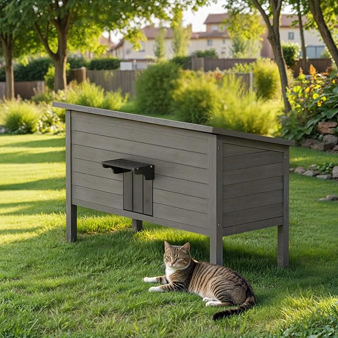 Outdoor Cat House for Multiple Feral Cat, Insulated All-Round Foam, Weatherproof, Wood Large Size 47.24" L*21.65" W*26.77" H PG01DHZ