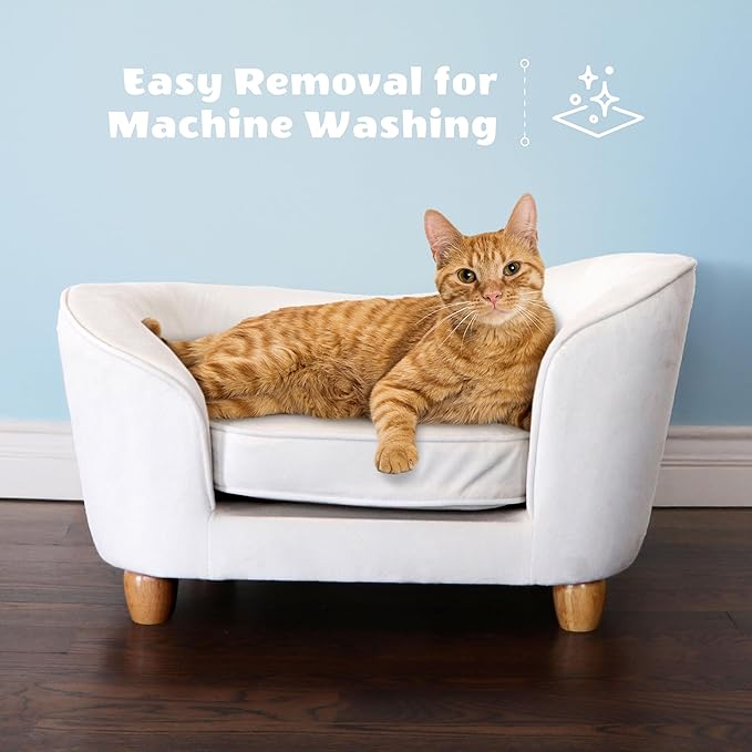 Critter Sitters 28-In. Faux-Velvet White Oval Dog Bed for Small Dogs and Cats, Modern and Comfortable Pet Sofa, Easy to Clean