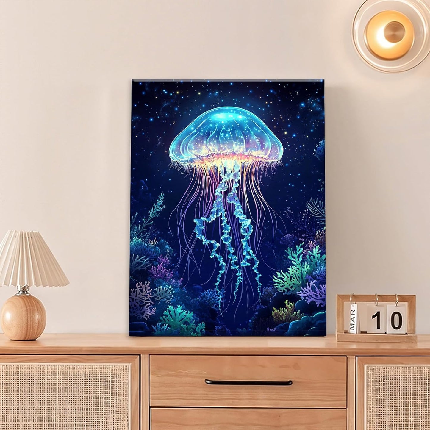Ocean Jellyfish Wall Art Canvas Coral Fish Wall Decor Prints Framed Painting Underwater Pictures Gifts Artwork for Bathroom Living Dining 12"x16"