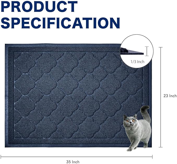 WePet Cat Litter Box Mat, Kitty Premium PVC Pad, Durable Trapping Rug, Phthalate Free, Urine-Resistant, Scatter Control, L 35 x 23 Inch, Blue