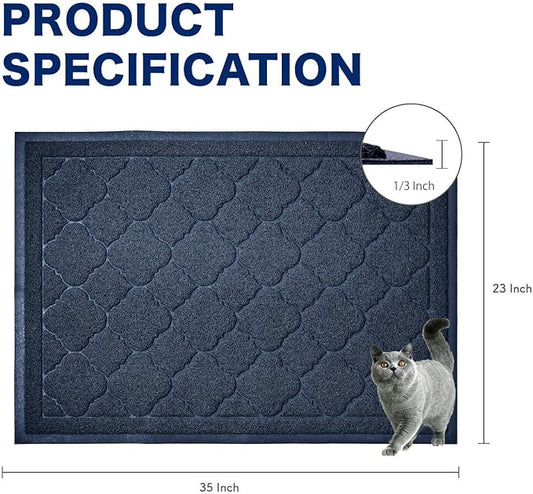 WePet Cat Litter Box Mat, Kitty Premium PVC Pad, Durable Trapping Rug, Phthalate Free, Urine-Resistant, Scatter Control, L 35 x 23 Inch, Blue