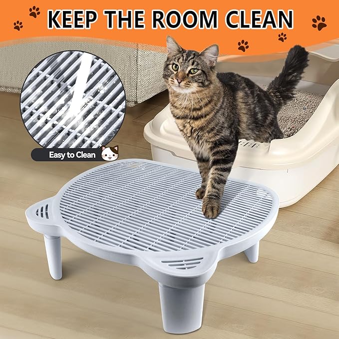 Adjustable Cat Ramp Litter Box Step Double Layer with Filter Function, Elevated Litter Box Ramp for Senior Cats Easy Cleaning Cat Litter Tray for Floor Indoor (Grey)