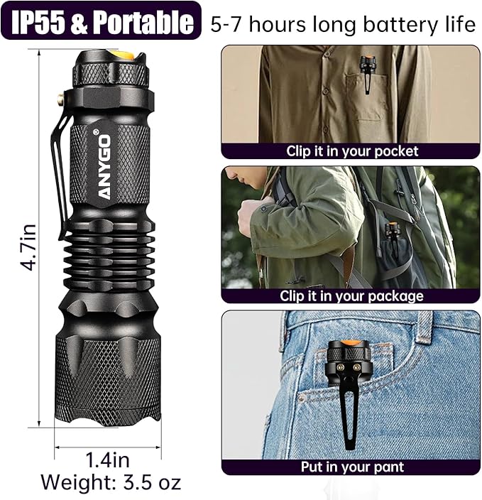 2-in-1 Black Light & White LED Flashlight, 395 nM UV Flashlight with Clip, 500Lm White LED Zoomable Tactical Flashlight, 4 Modes, IP55, UV Black Light for Pet Urine Detection, Resin Curing & Scorpions