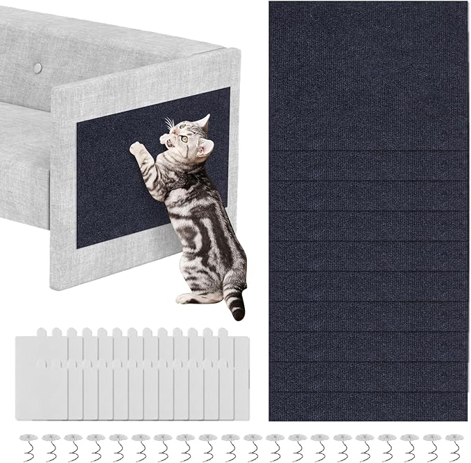 Anti Cat Scratch Furniture Protector, 10 Pack | 11.8" X 15.7" / Per | Self-Adhesive Cat Scratching Mat for Couch, Wall, Door, DIY, Durable, with 40 Twist Pins(Dark Grey)